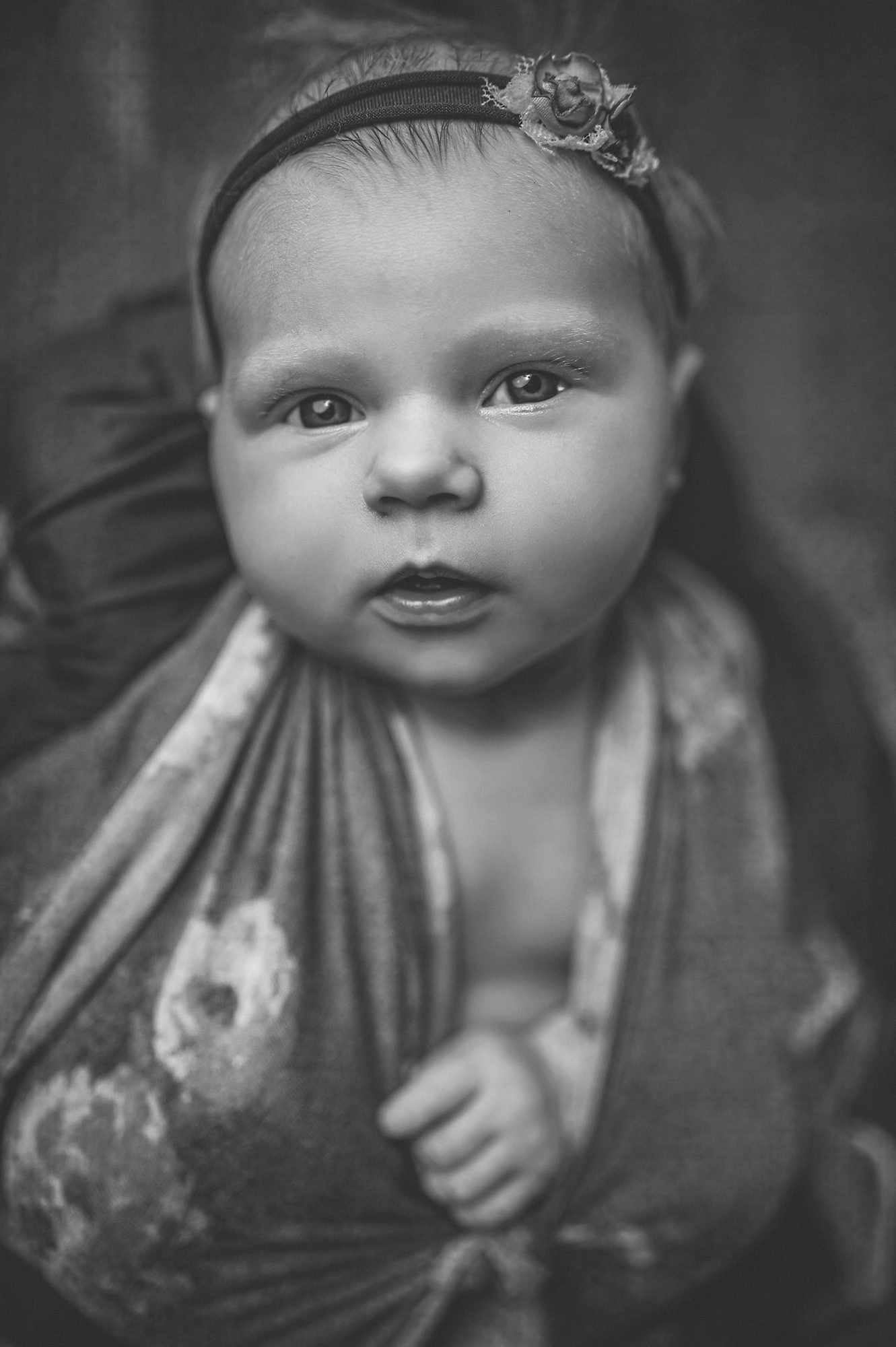 black and white newborn portrait
