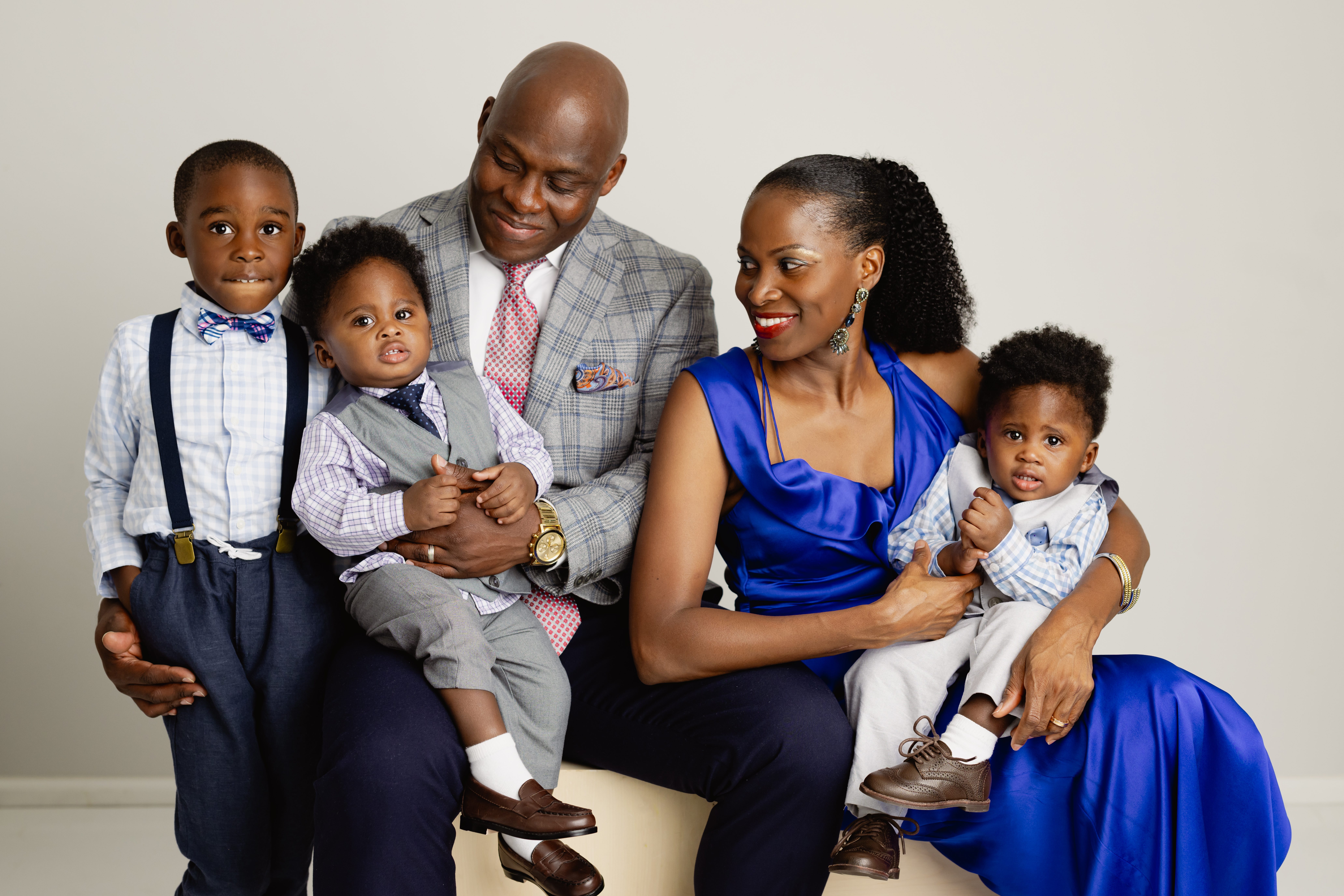 Beautiful family has their portrait taken in Joan Marie's Scotch Plains photography studio