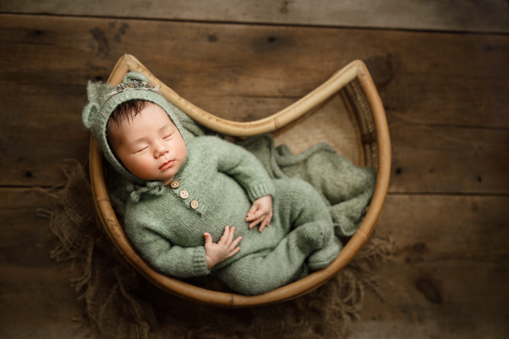 One month old newborn session baby props studio setup
